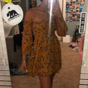 Orange floral off the shoulder dress